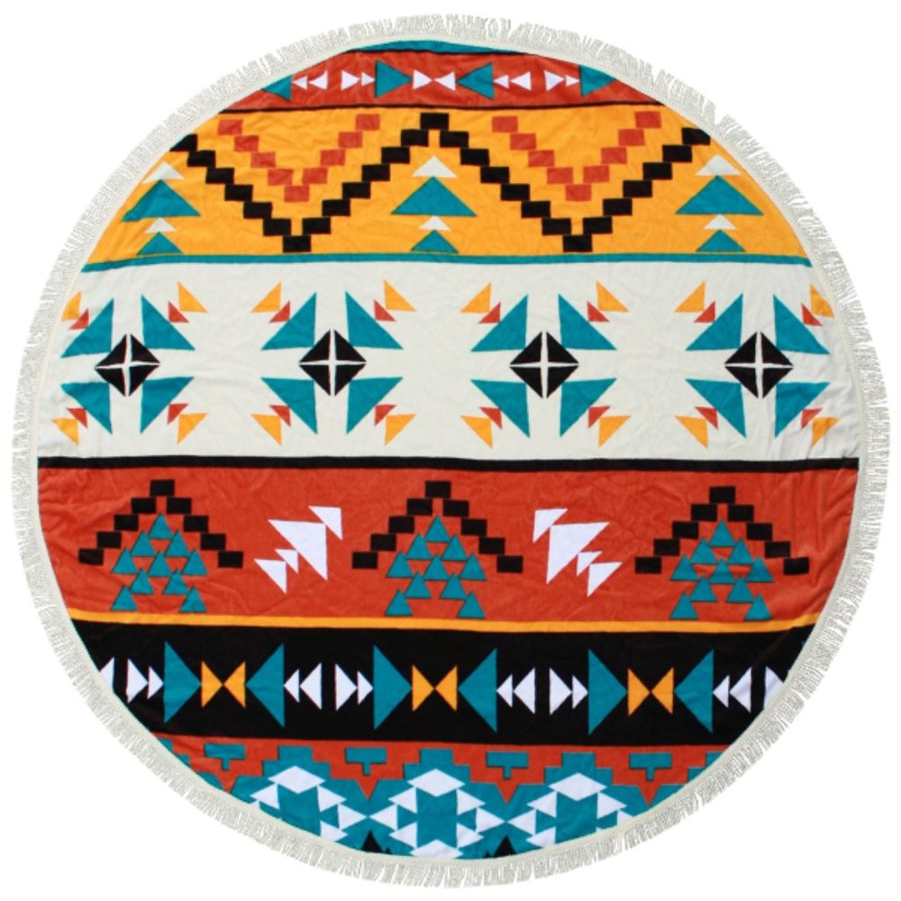 Oversized Bohemian Hippie Round Beach Towel Soft Terry Cotton Large Blanket